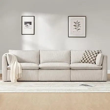 Modular Down-Filled L-Shape Sectional Sofa – 114″ Cloud Couch, FSC-Certified Living Room L-Shaped Couch, Comfy Corner Couch